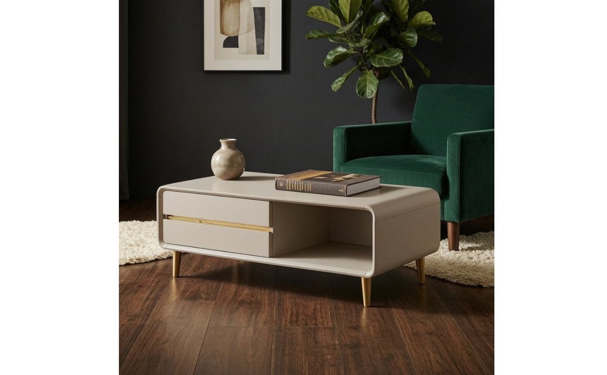 Coffee Table with Storage Tapered Legs Coffee Table with Drawer Rounded Corners Furniture for Living Room, Small Apartment