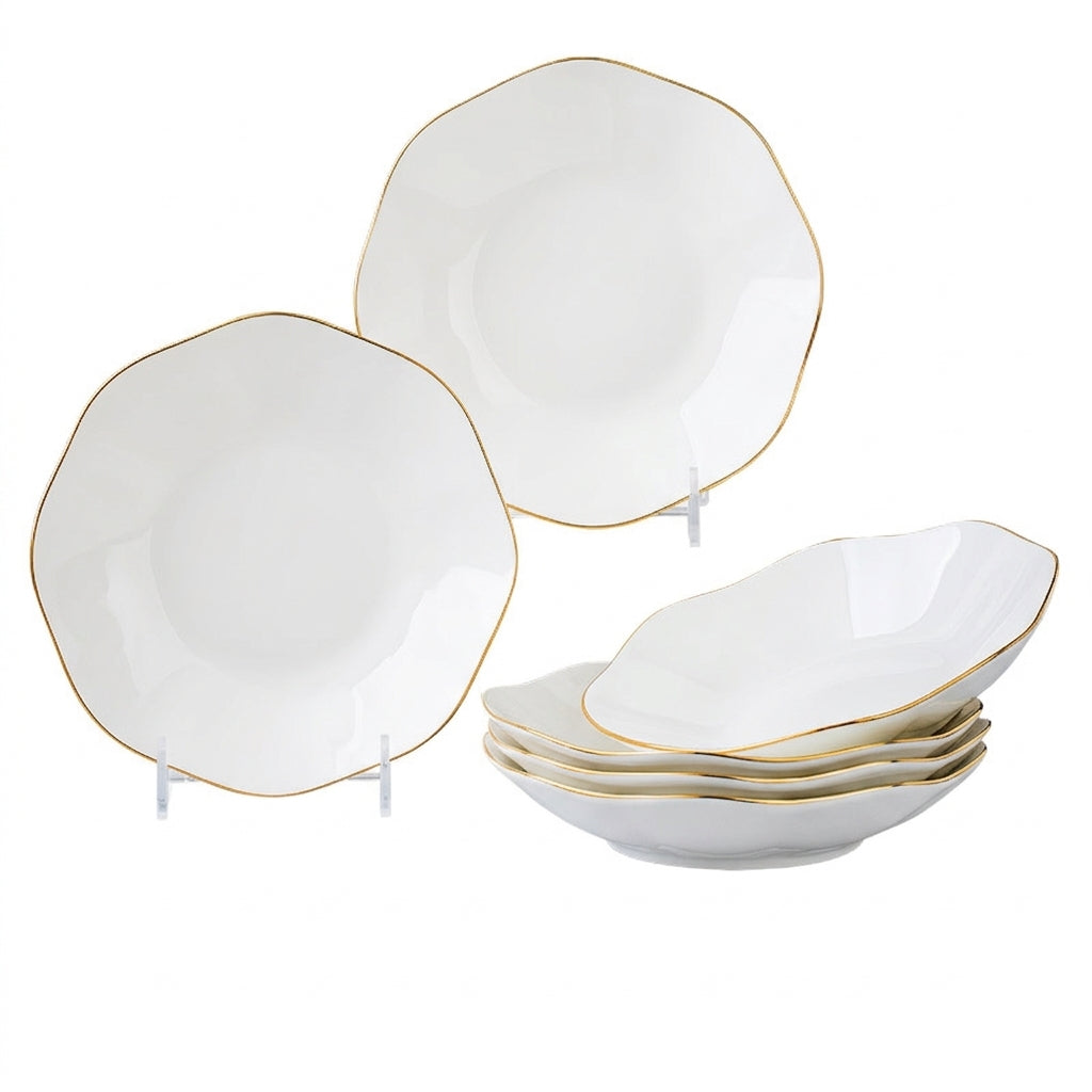 Bone China Serving Plates with Gold Trim, Modern Minimalist Style