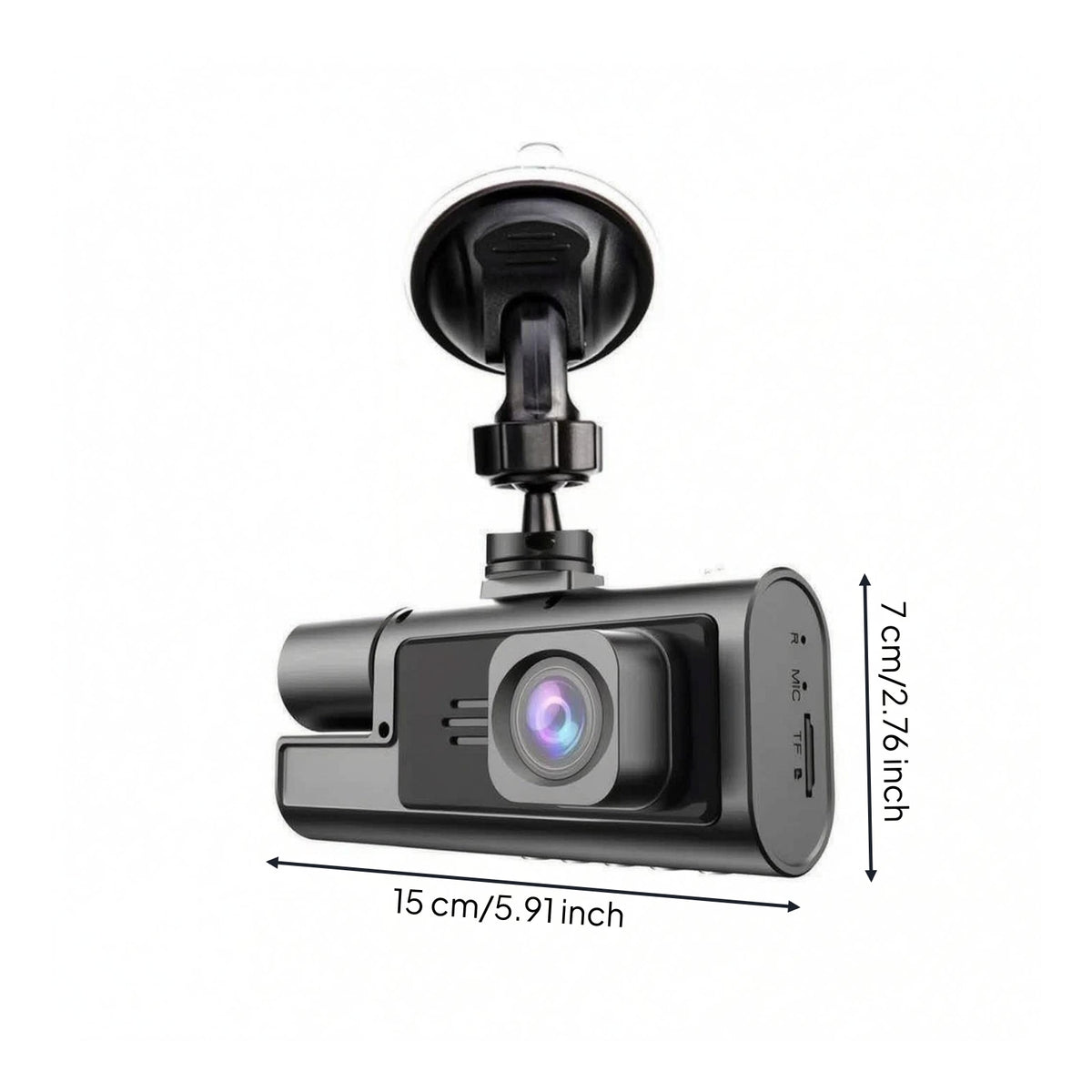 Black Dash Camera Rear Display Windshield Dash Camera Car Footage Recorder Suction Mount