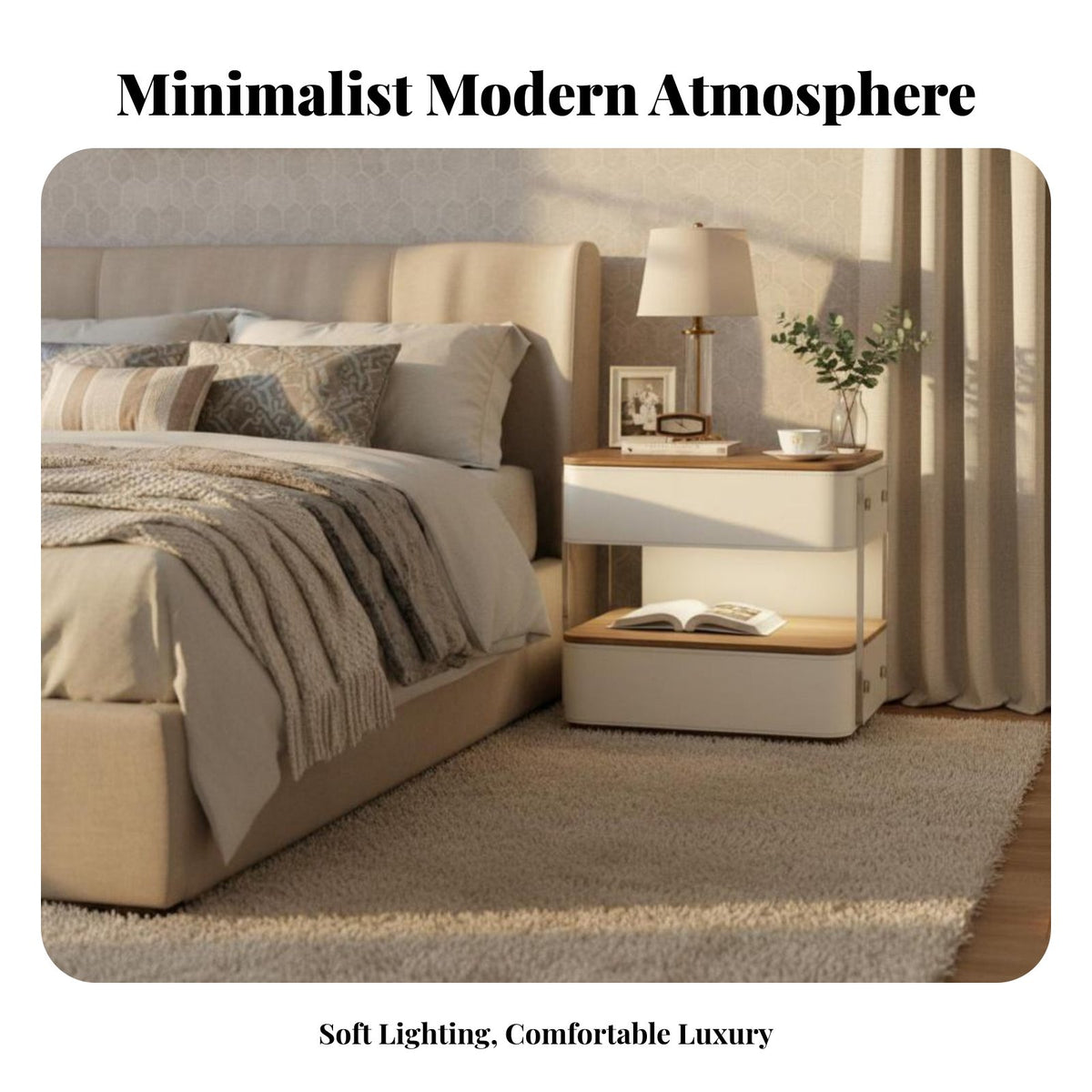 Illuminated Nightstand with Wireless Charging Integrated light-emitting diode Lighting for Adults