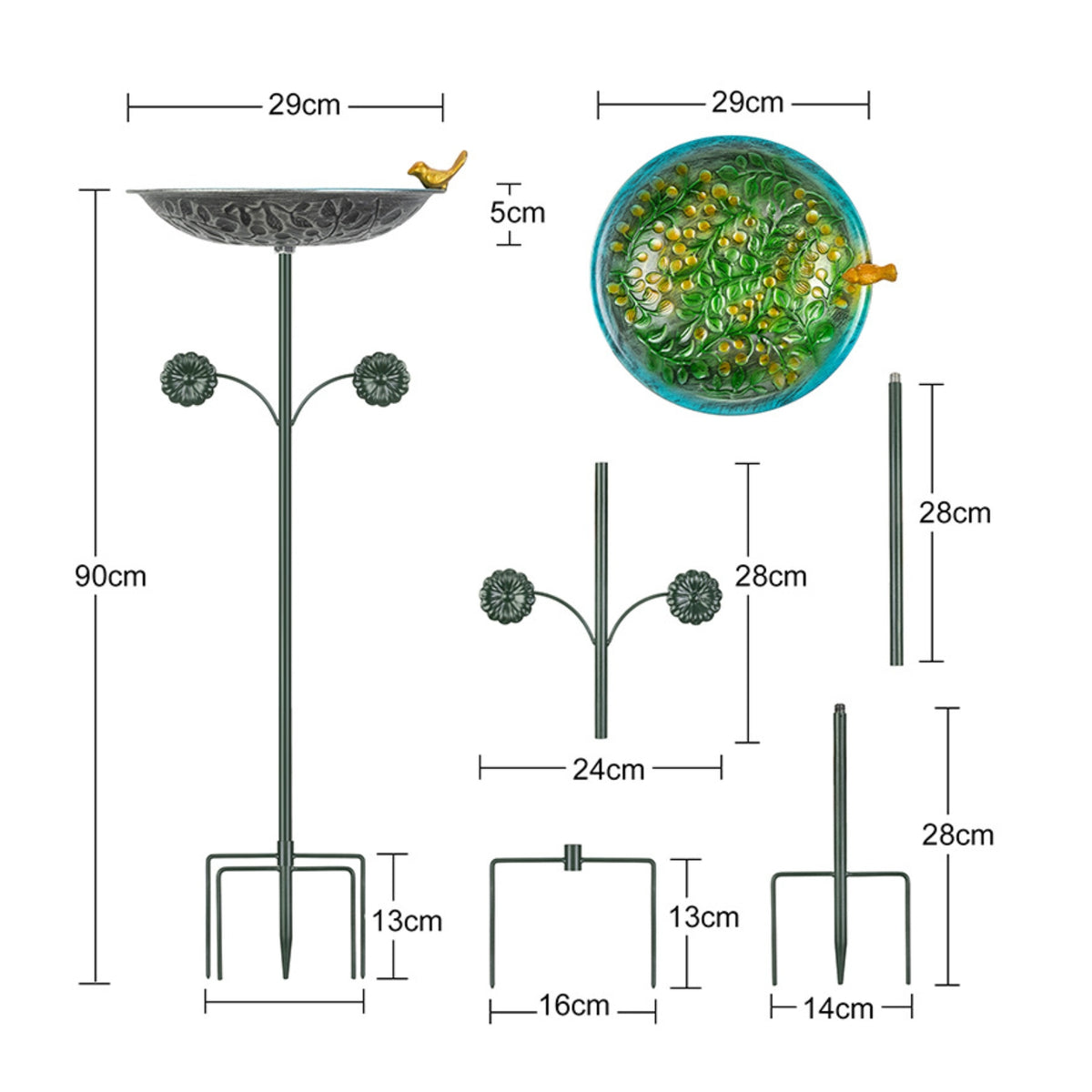 Bird Bath Feeder Spray-Painted Yard Ornament Freestanding for Lawn