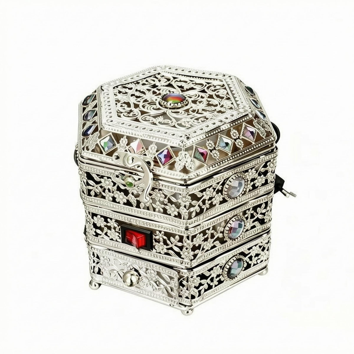 Electric Incense Burner Filigree Metal Incense Burner Electric Censer Gemstone Inlay Home Fragrance Lidded