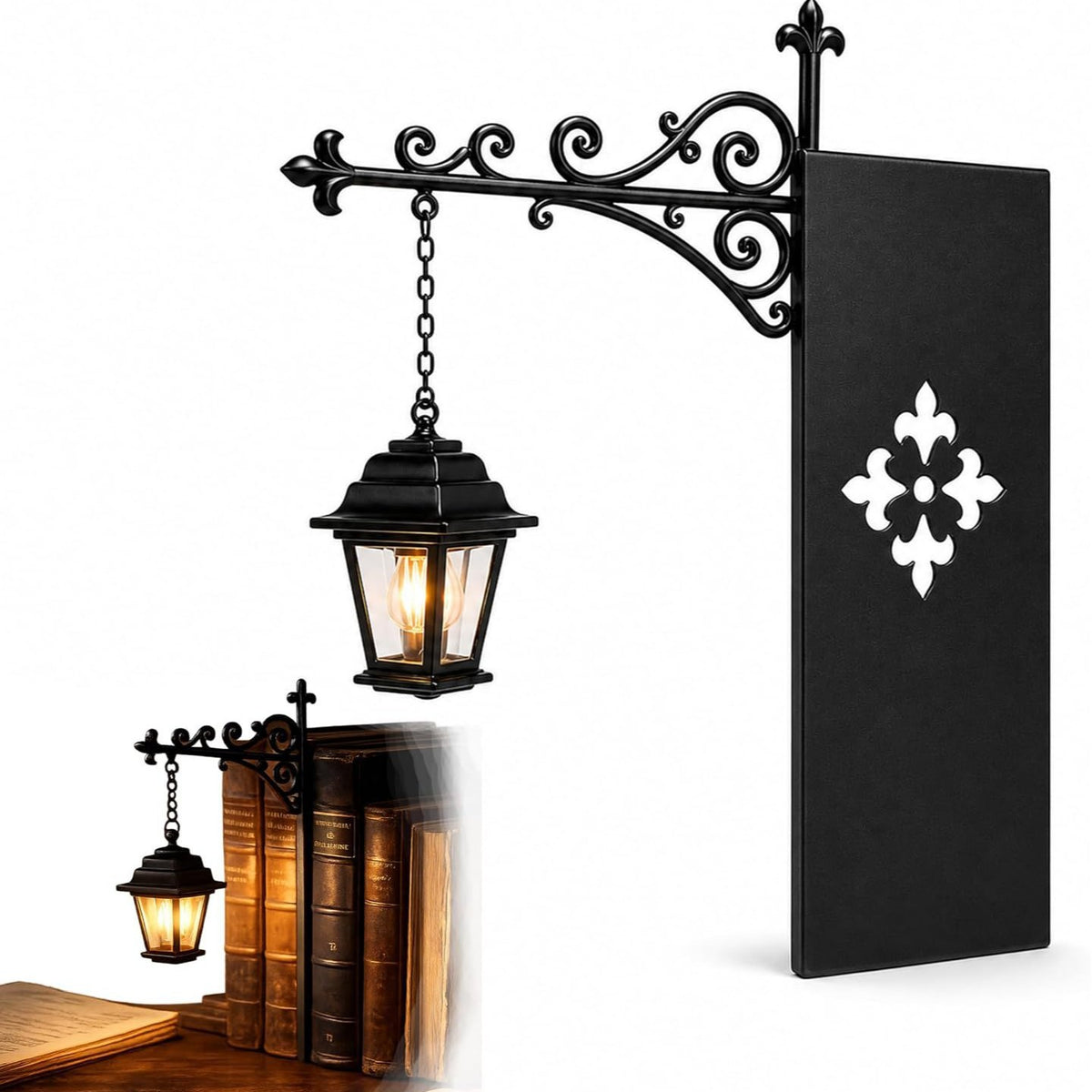 Library Lantern Style Bookshelf Light, Vintage Hanging LED Reading Light