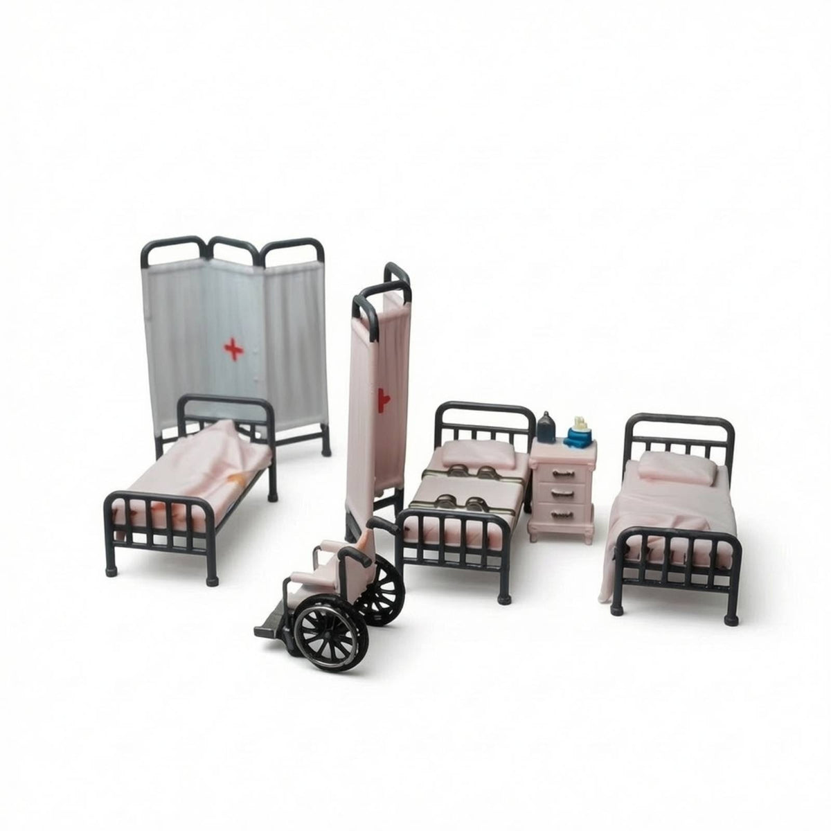 1:64 Scale Hospital Diorama Detailed Miniature Ward with Wheelchair for Tabletop Layout, Photo Setups