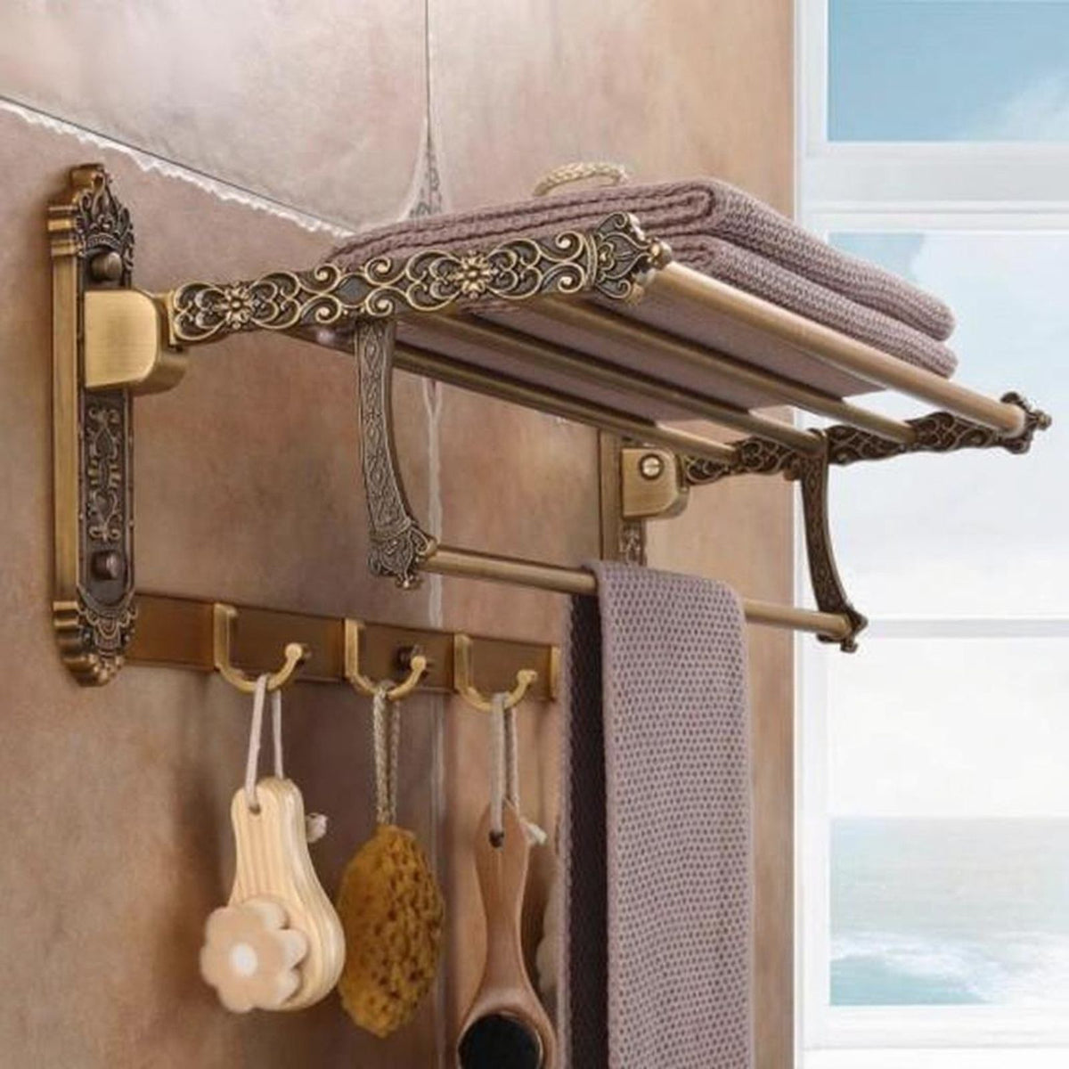 No-drill brass towel rack