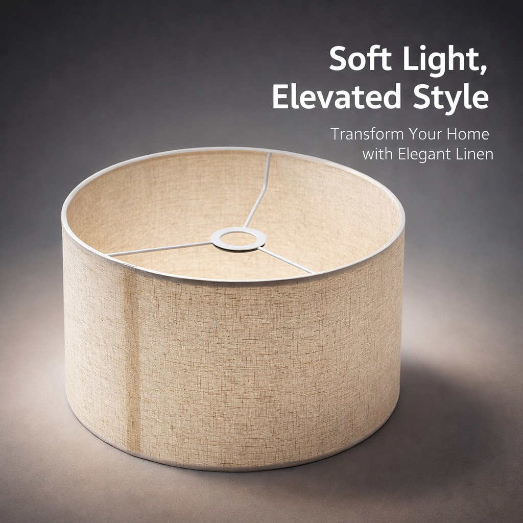 Lampshade with Detachable Design for Easy Installation, Linen Textile Table Lamp Shade for Bedroom Lighting, Round Drum for Living Room