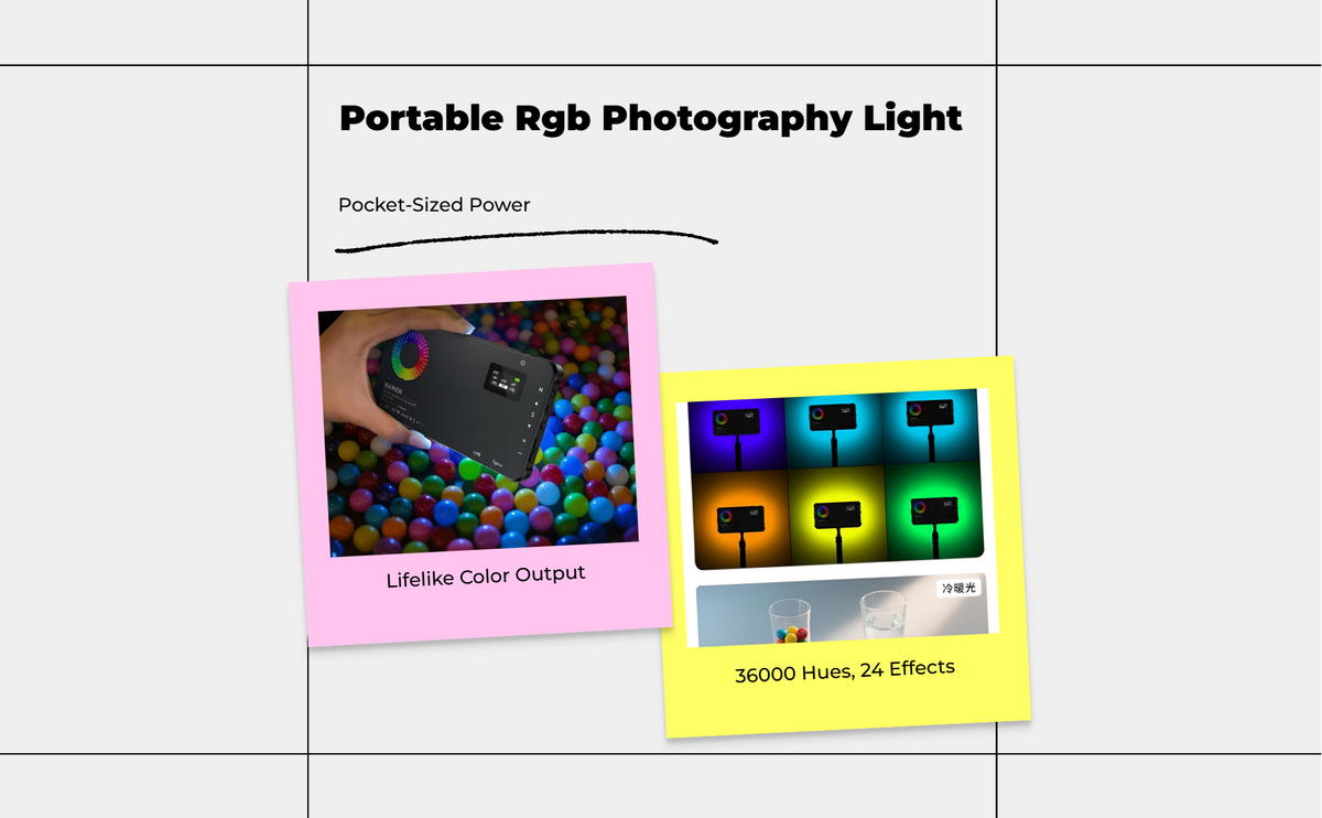 RGB LED camera light, adjustable temp.