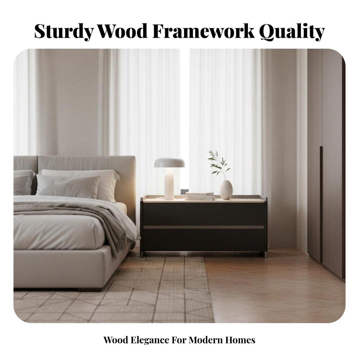 2-Drawer Storage Cabinet Minimalist Design Nightstand Rounded Corners for Office