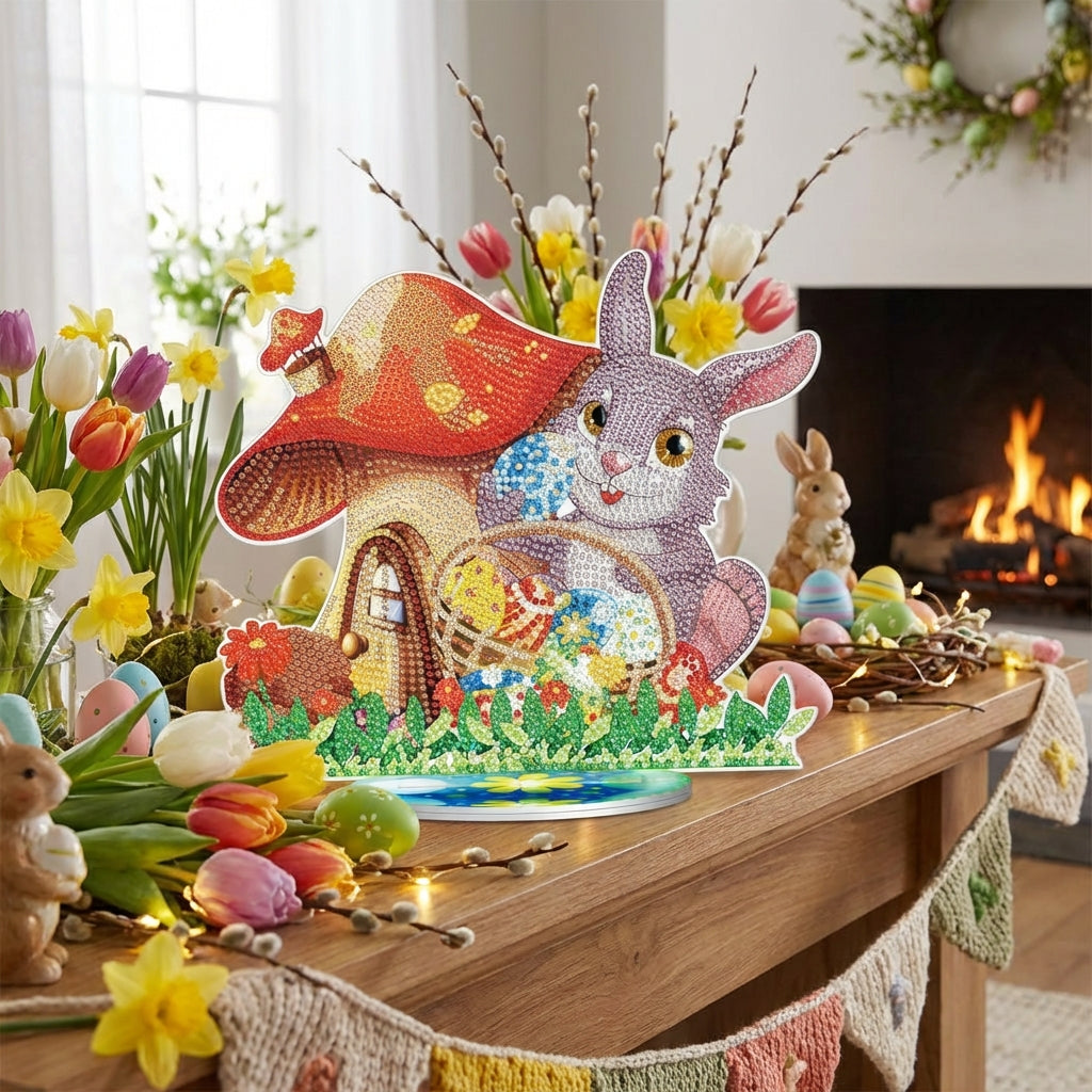 Easter Bunny Rhinestone Art Kit Sparkling Easter Rhinestones Art Kit Special Shaped Crystals DIY Desk Ornament for Party, Craft Making Supplies