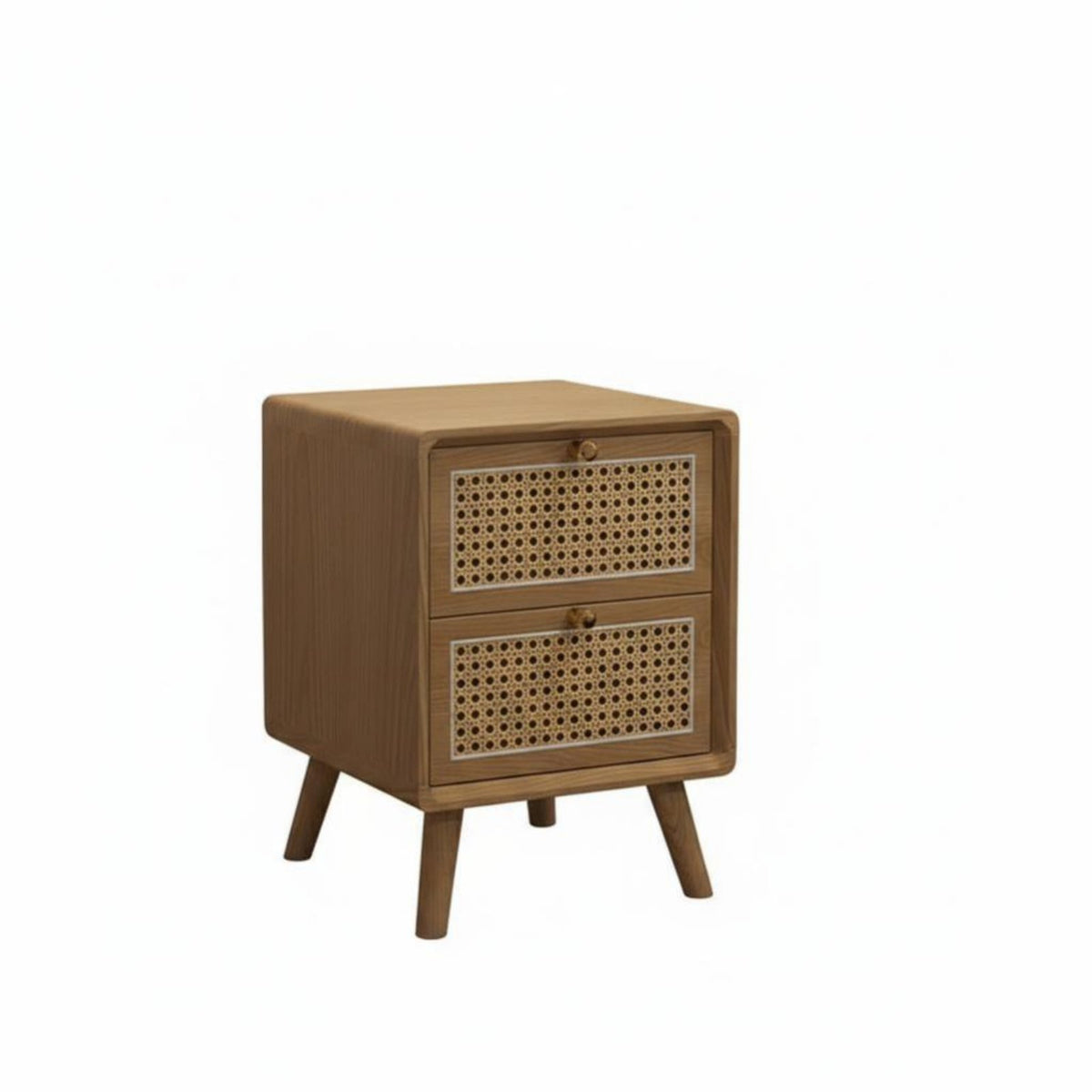 2-Drawer Rattan Nightstand Vintage design Bedside Cabinet Multi-Purpose for Home