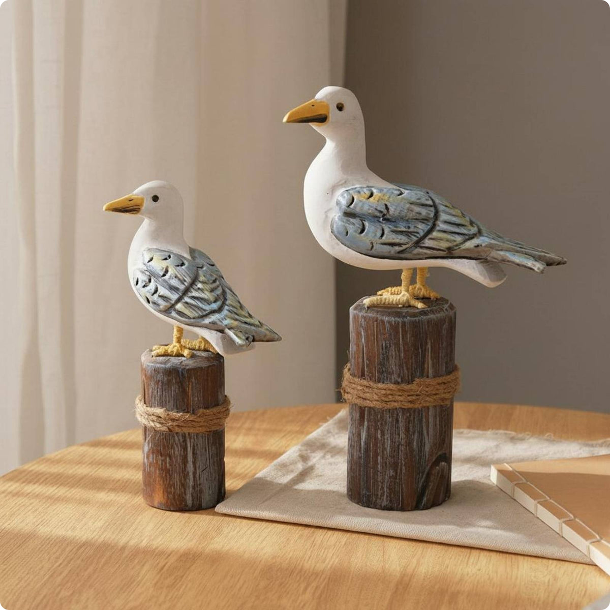 Wooden Sea Creature Sculpture Handmade Table Ornament Mediterranean Design