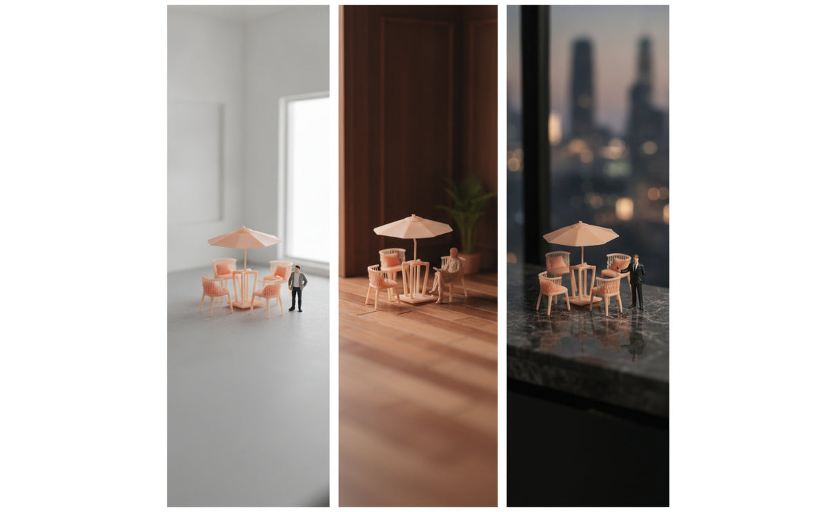 Miniature Table and Chairs with Umbrella Unpainted Miniature Patio Furniture Diorama Furniture Set White for Model Makers