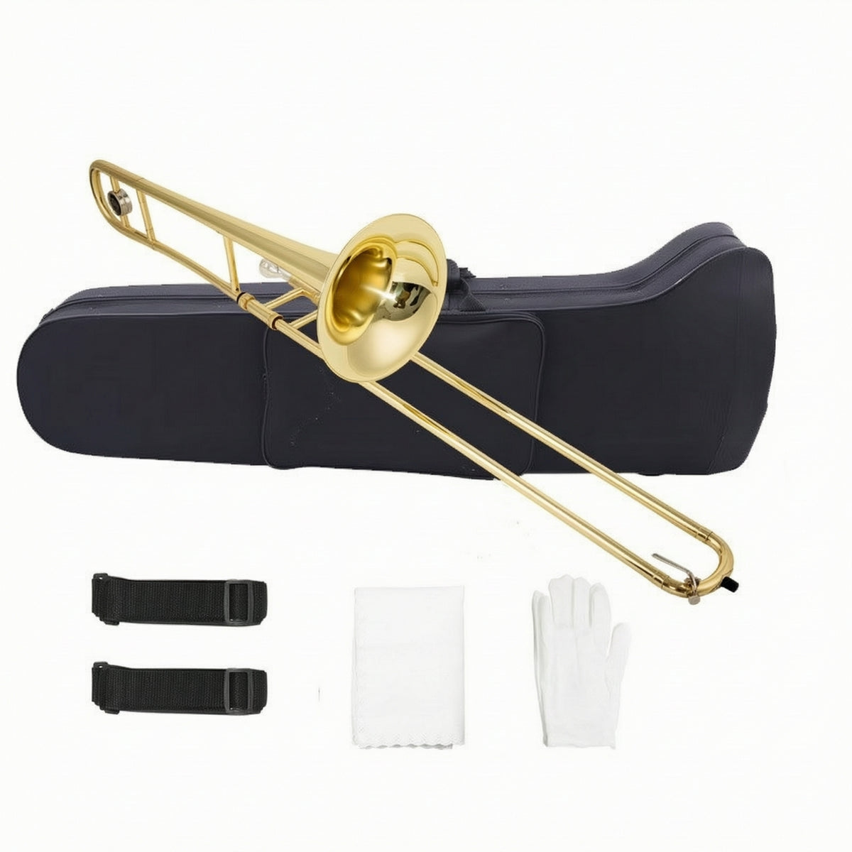 B♭ Trombone with Case Gold Finish Trombone Large Bell Instrument for Beginners, Rehearsals