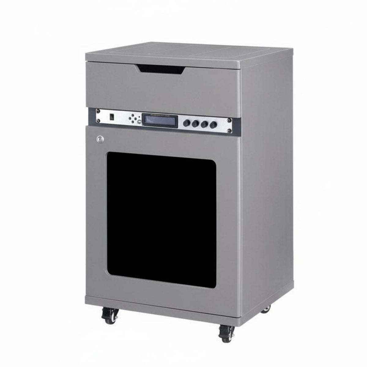 1 Piece Audio Rack Cabinet MDF Equipment Stand Heavy Duty Lockable Door Rolling Caster Wheels Adjustable Shelves Ventilated Panels Suitable for Artists KTV Studio Conference Room