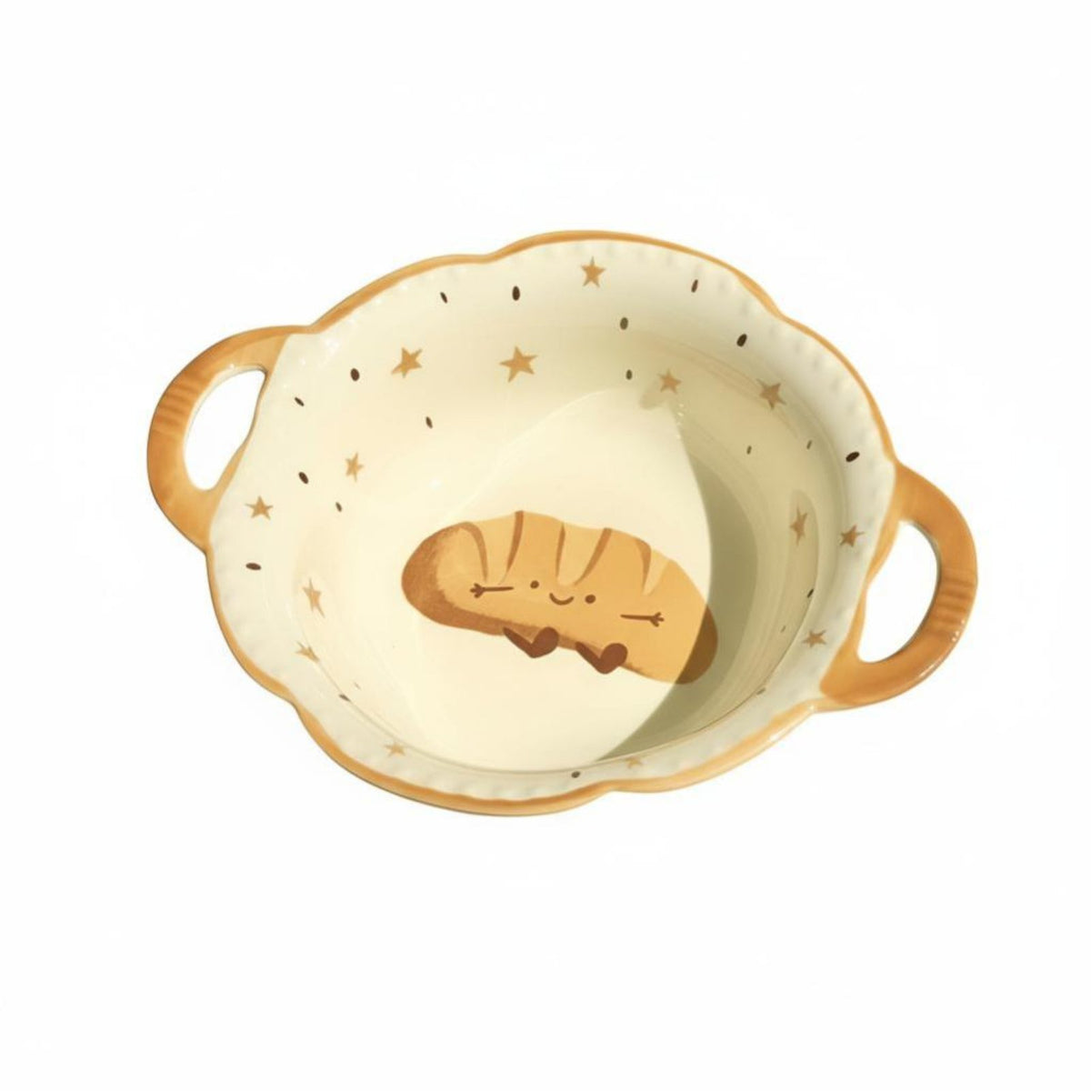 Cute Cartoon Bread Ceramic Bowl and Plate Set, Large Rice and Pasta Bowl, Tableware for Adults, Student Dorm, Single-Person Use