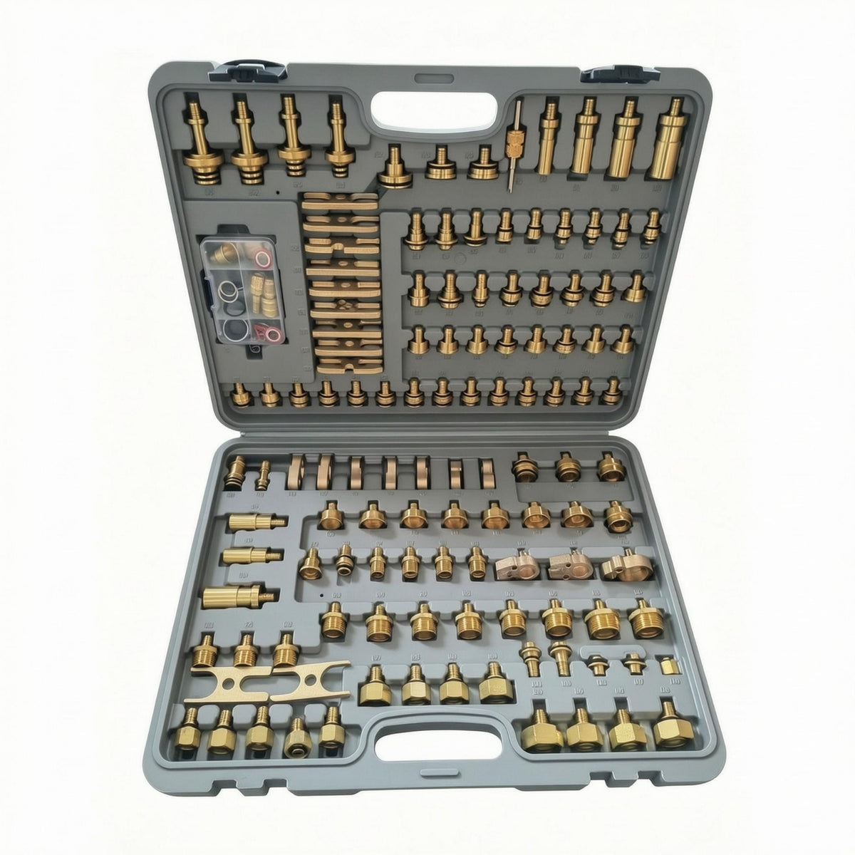 128 Pieces Hard Carrying Case Automotive Air-Conditioning Leak Detection Kit Molded Interior Air-Conditioning Repair Tool Kit Organized Compartments Latch Closures for Garage