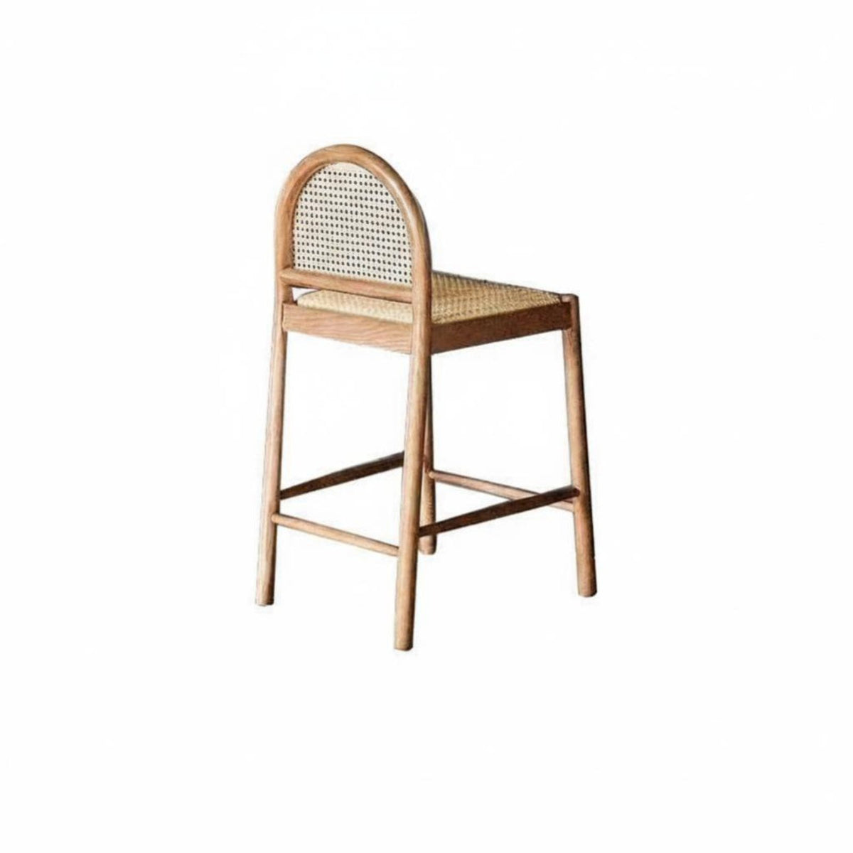 Woven Seat High Stool Wabi-Sabi Aesthetic Bar Chair sturdy Wood Frame Built-in Footrest for Homeowners, Restaurant