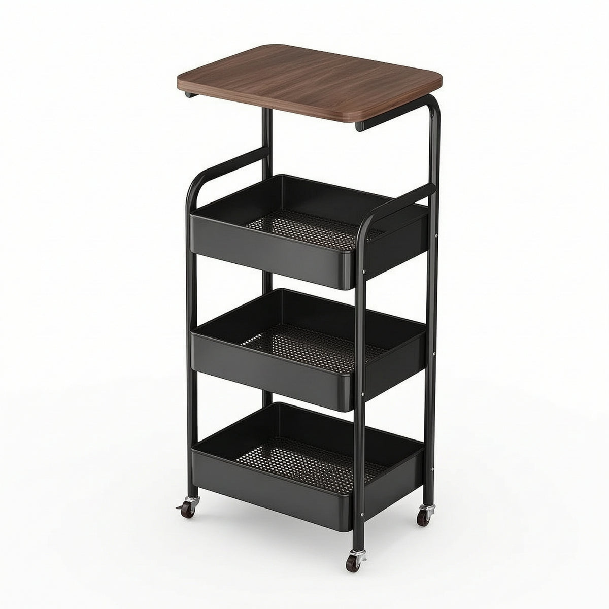 4-Tier Rolling Cart Space-Saving Rolling Cart with Wooden Top Multifunctional