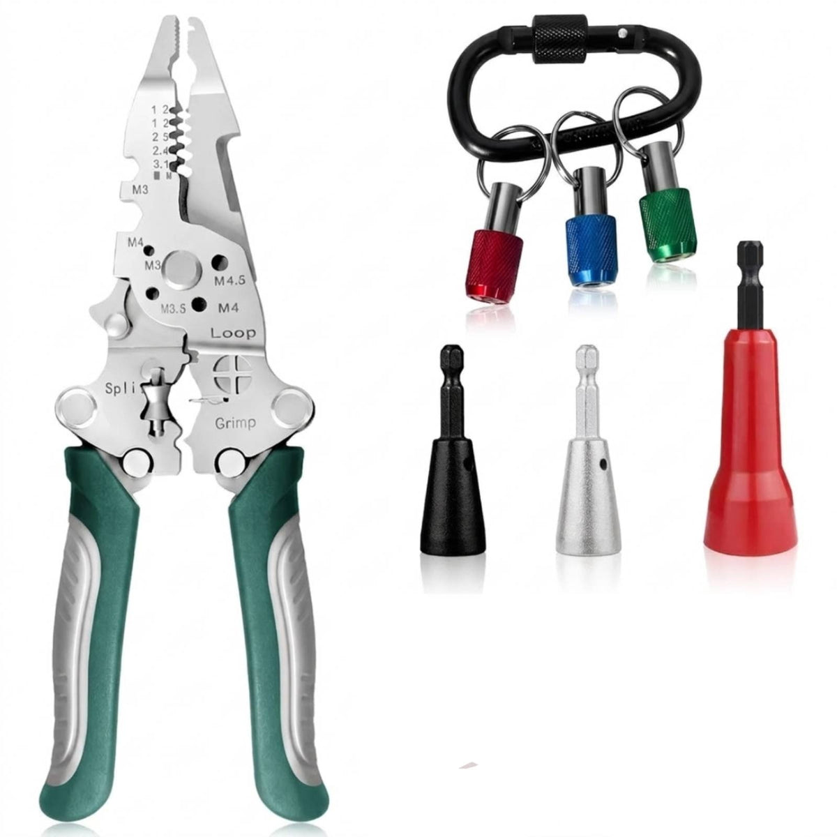 8 Pieces Drill-Compatible Wire Stripper with Twisting Attachments Multi-Functional Wire Stripping and Twisting Kit Wear-Resistant Efficient for Electricians, DIYers, Electrical Wiring, Home Improvement, Automotive Repair
