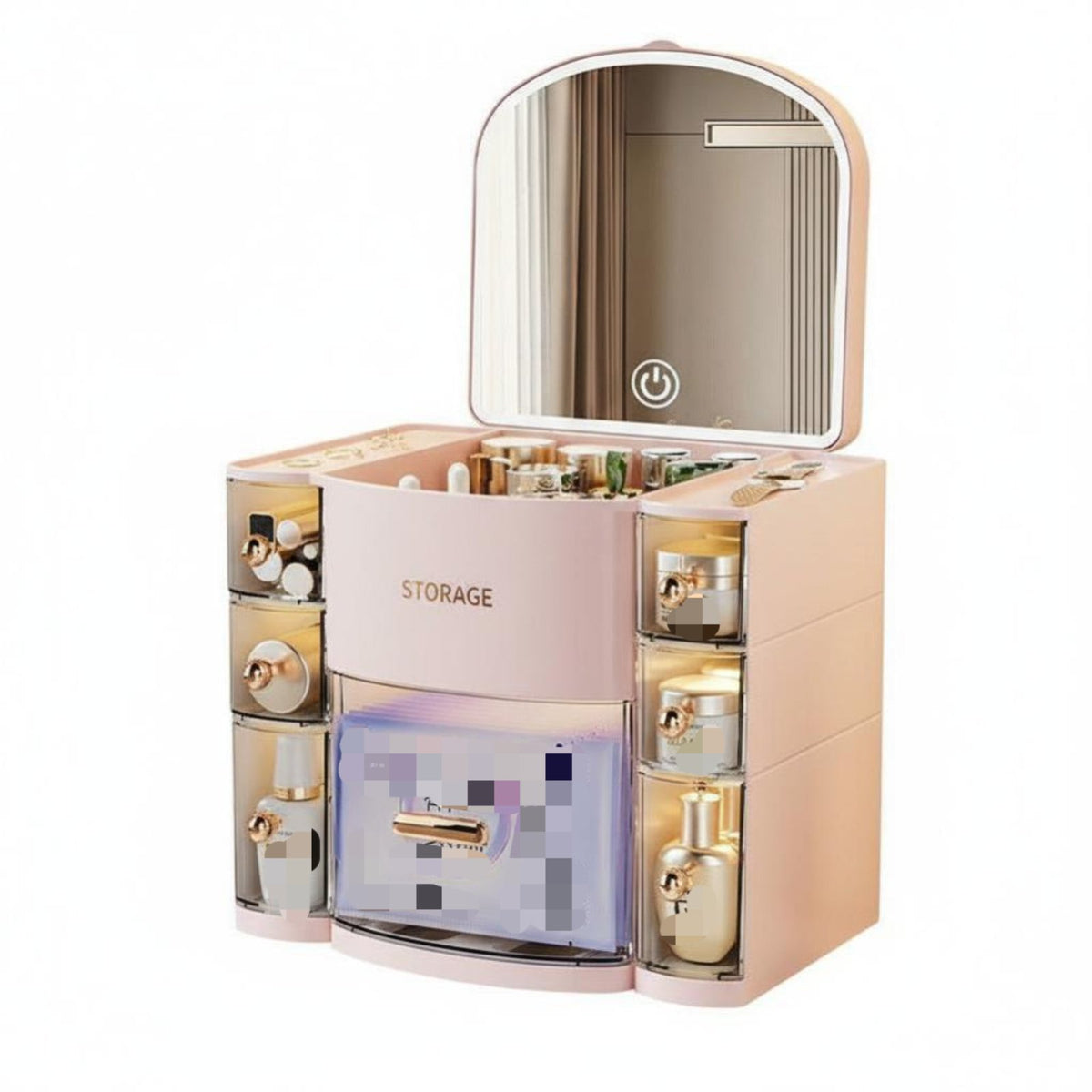 Desktop vanity Case with Mirror and Drawers particle-proofresistant for Skincare Users