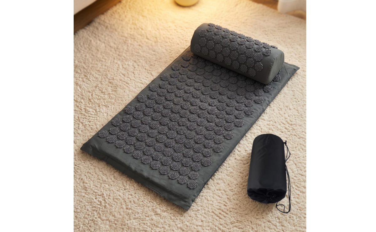 3 Piece Set Acupressure Mat with Bolster Therapeutic Acupressure Set with Bag Relaxing Mat with Pillow for Yogis, Home Recovery, Stretching