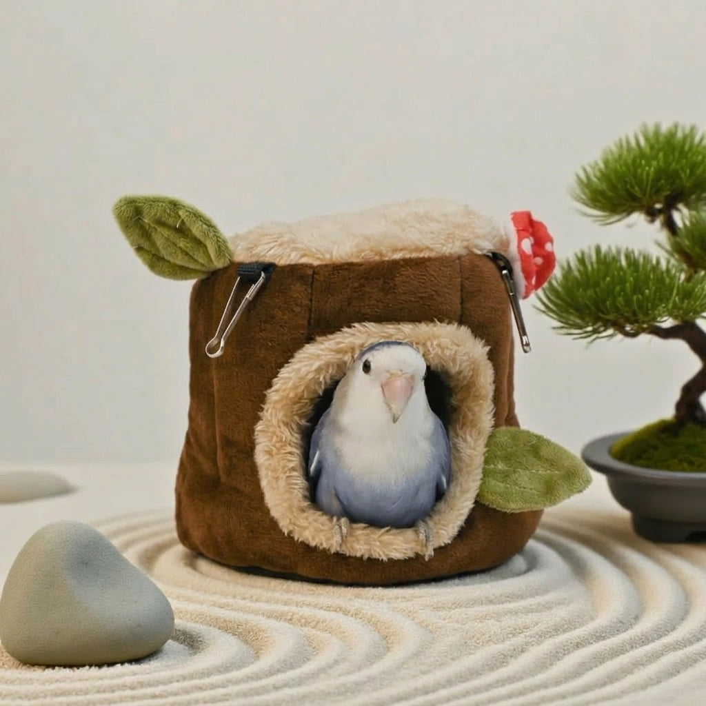 Tree Stump Pet House and Small Pet Shelter, Closed Design Cloth Pig Bed and Bird Nest, Winter Warm Guinea Pig, Parrot and Squirrel House
