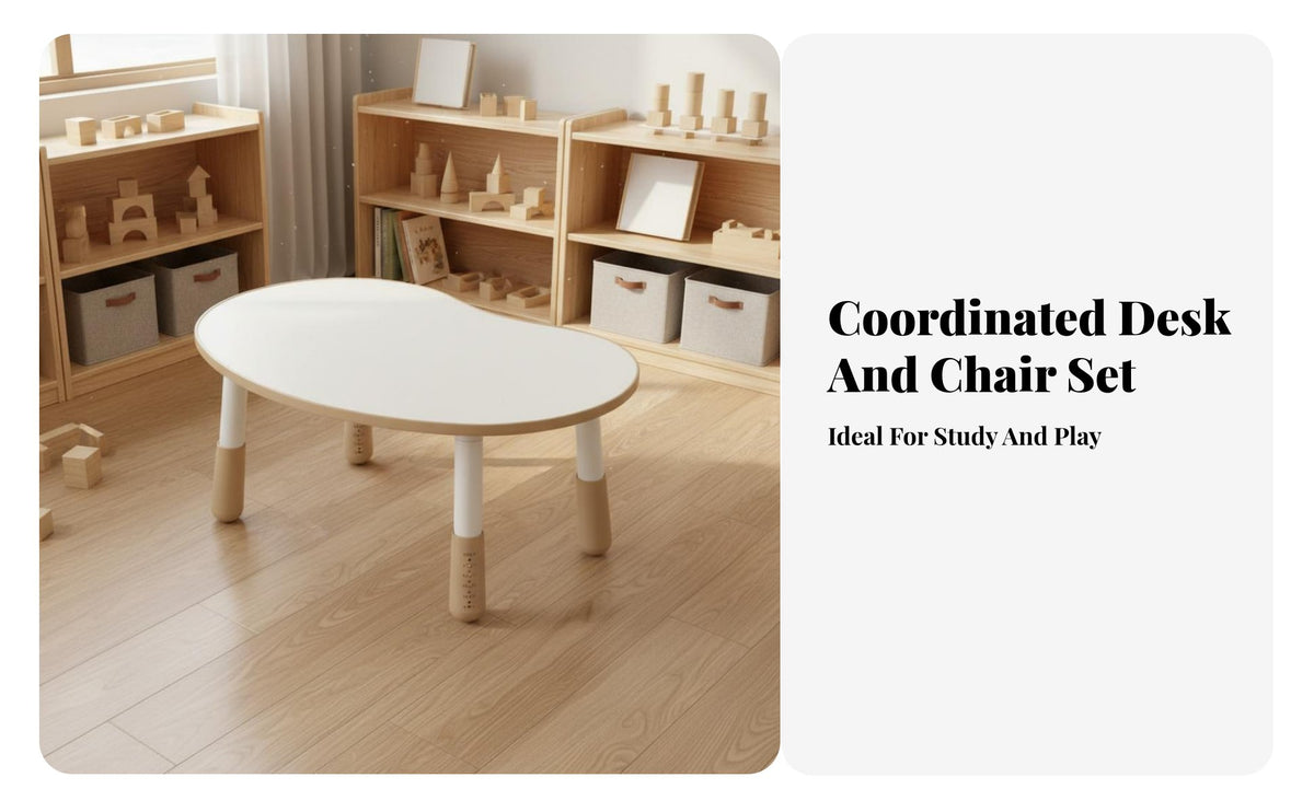Sturdy Adjustable Peanut Table Set Rounded Edges Height Adjustable Activity Table Ergonomic Design Kids Study Desk and Chair Wipe-Clean Surface for Toddlers, Preschoolers, Kindergarten, Playroom, Nursery, Classroom