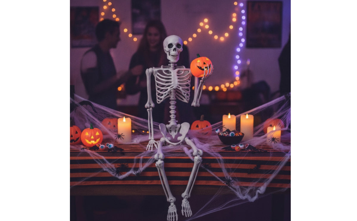 Articulated Skeleton with Movable Joints Halloween Poseable Skeleton Full Body Prop Bendable for Haunted House, Yard