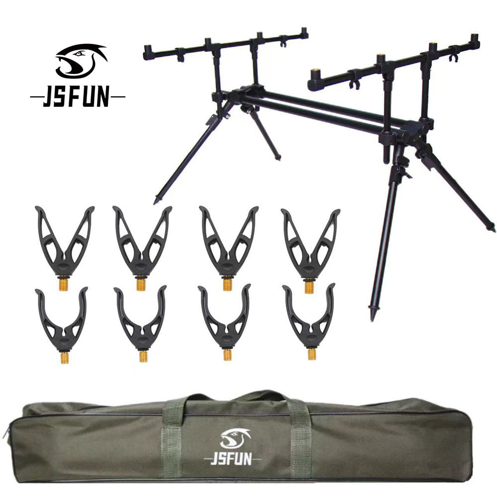 Aluminum Four-Head Fishing Rod Alarm Bracket with Ground Spike