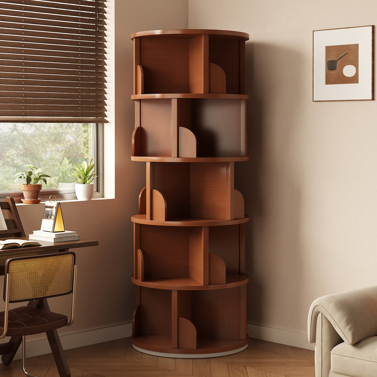 Rotating Display Cabinet for Books, Floor-Standing Corner Bookshelf for Living Room and Study