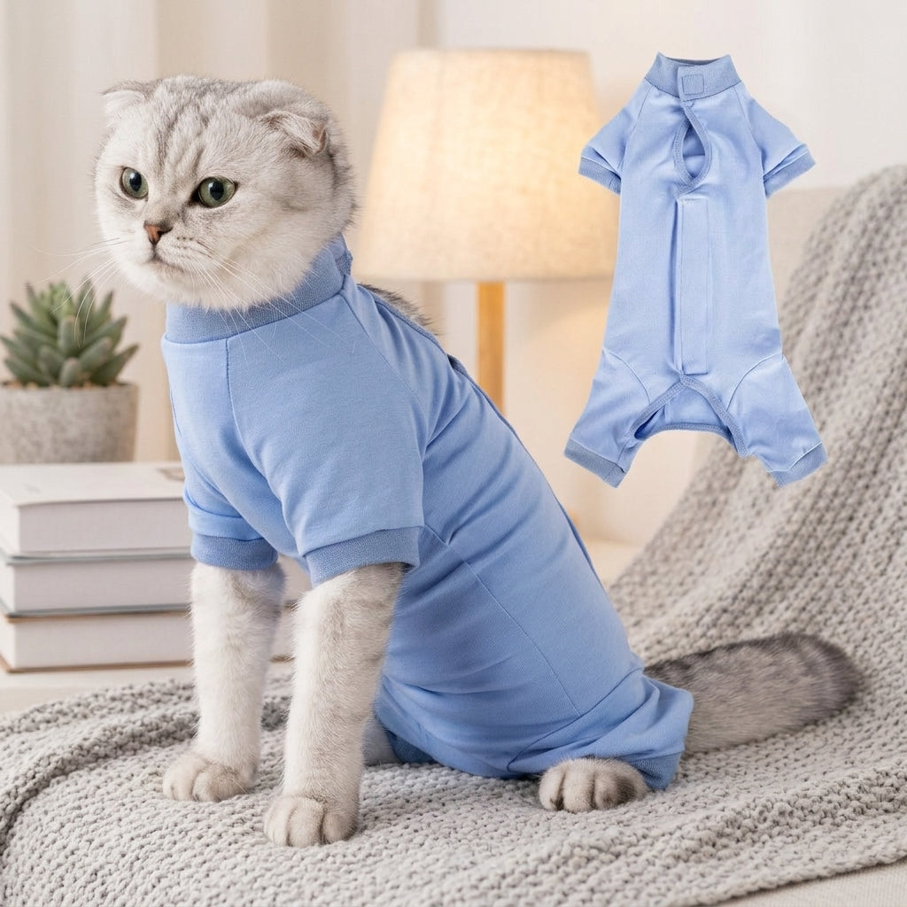 Cat Recovery Suit with Fasteners, Post-Operative Clothing for After Surgery