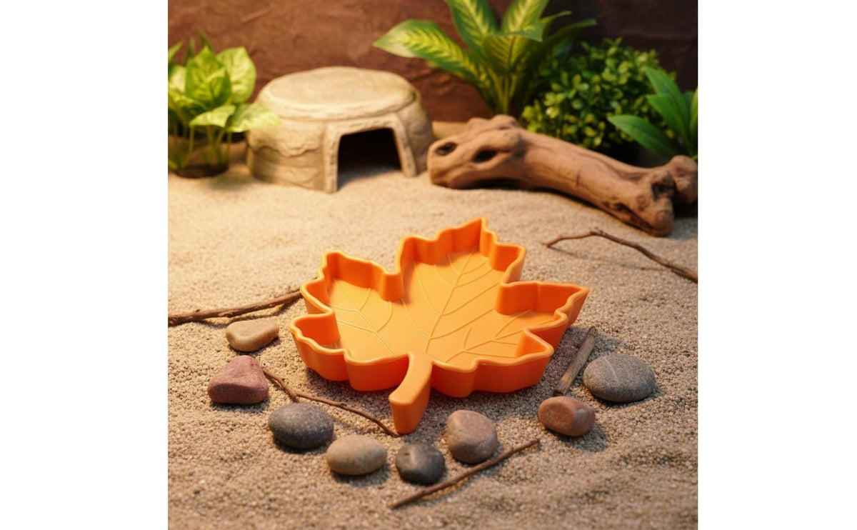 Maple Foliage Pet Bowl Easy to Clean Foliage Shaped Feeding Bowl Gecko Feeding Tray Sleek Surface Amphibian Food Plate