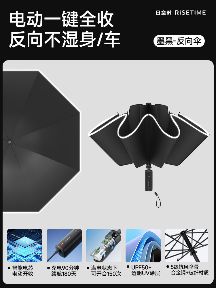 日全时智能电动雨伞一键开合全自动收缩防晒伞高端商务礼品伞男女