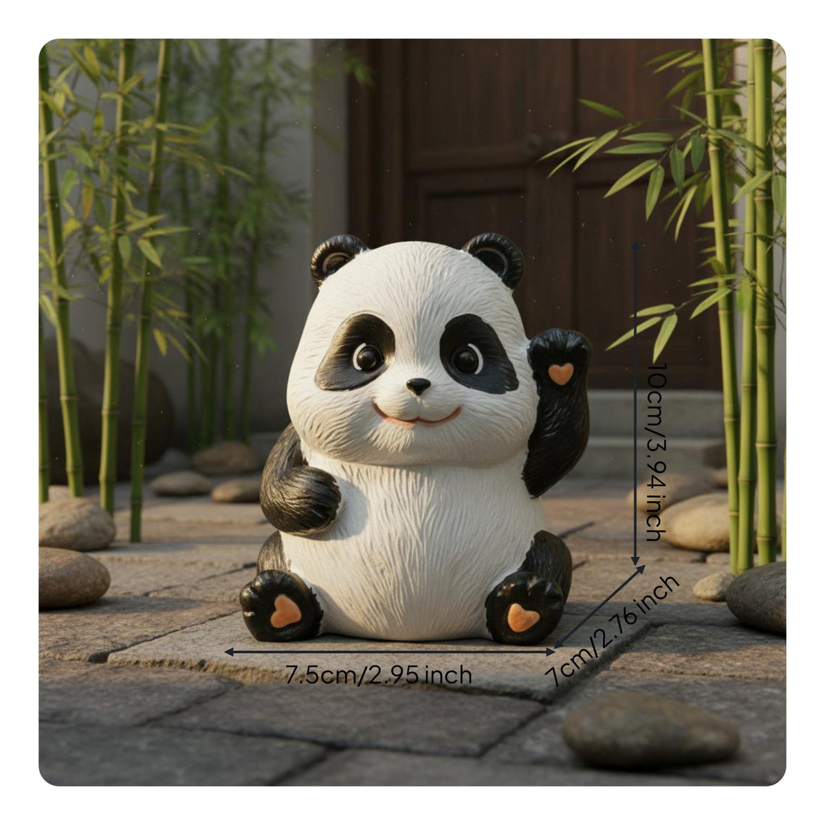 Cute Panda Statue Couple Design Waving Panda Figurine Hand-Painted for Bookshelf