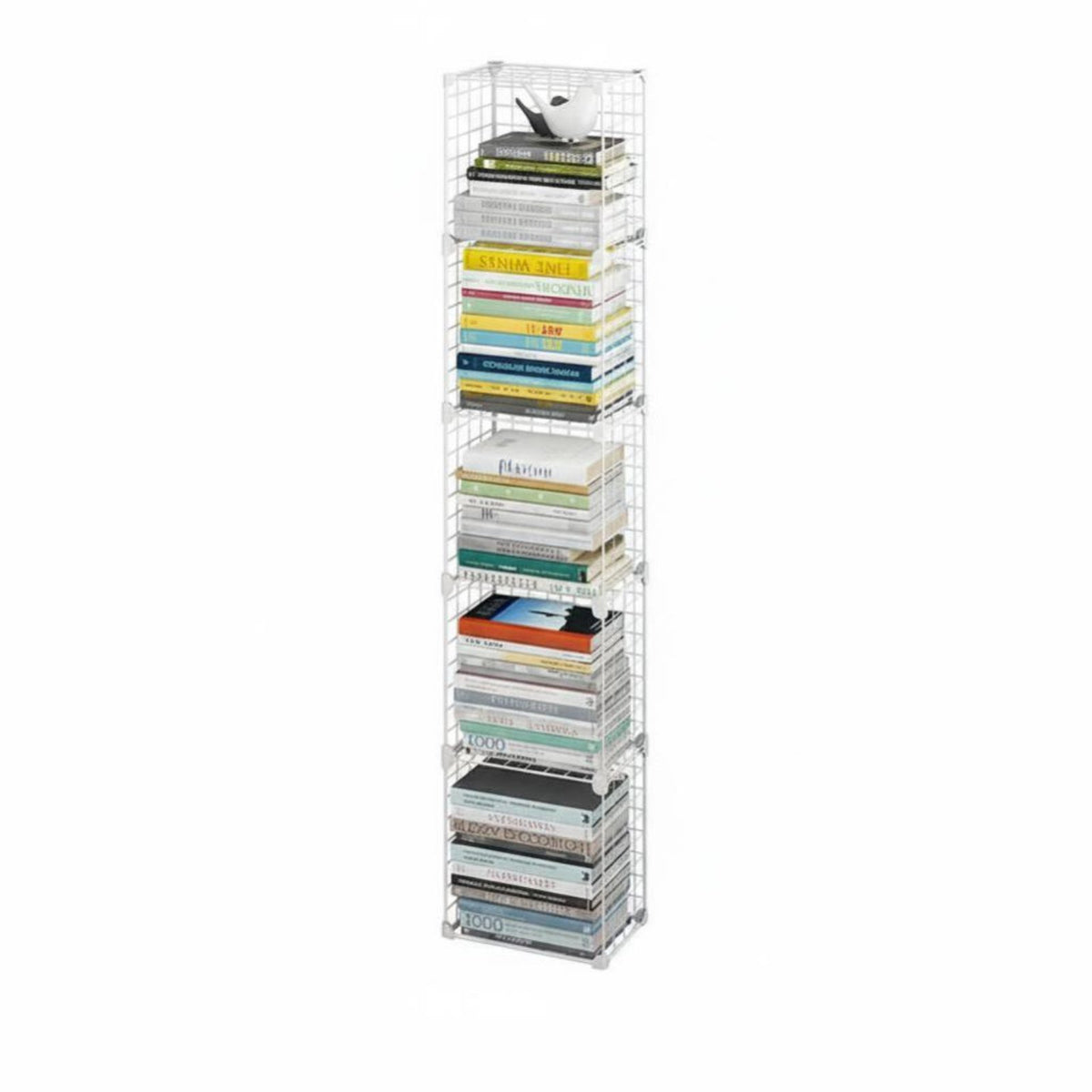 Narrow Floor Bookshelf Multi-Layer Design Metal Grid Shelf Space Saving