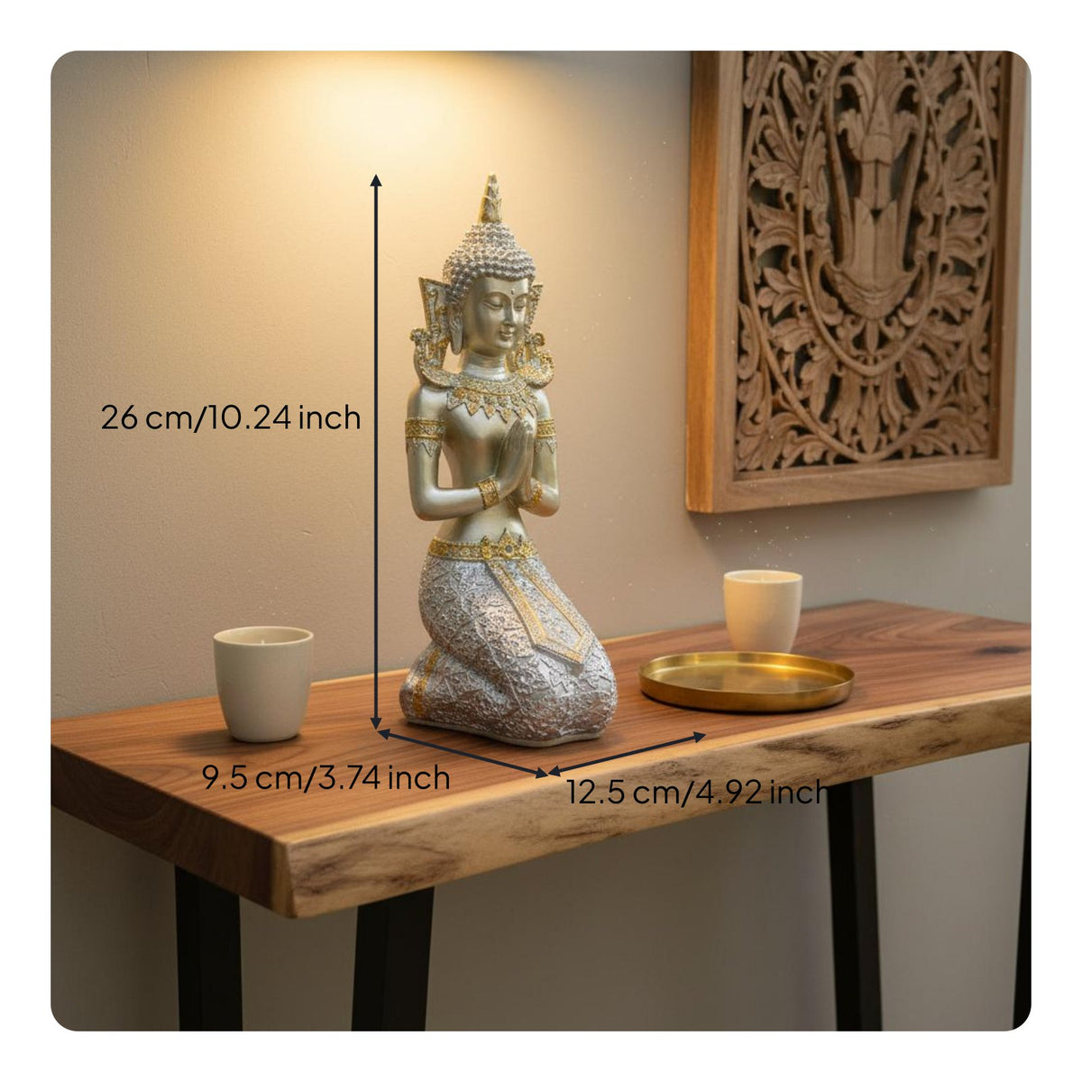 Thai Kneeling Maiden Figurine Welcome Gift Praying Lady Sculpture Resin Craft