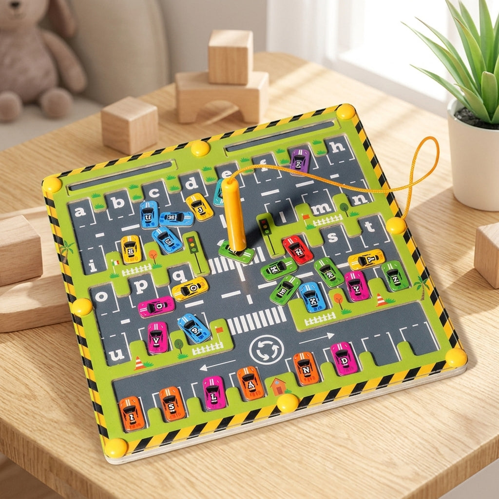 Wooden Kids Car Parking Maze Game Early Education Toy Bead Labyrinth Pen Training Puzzle