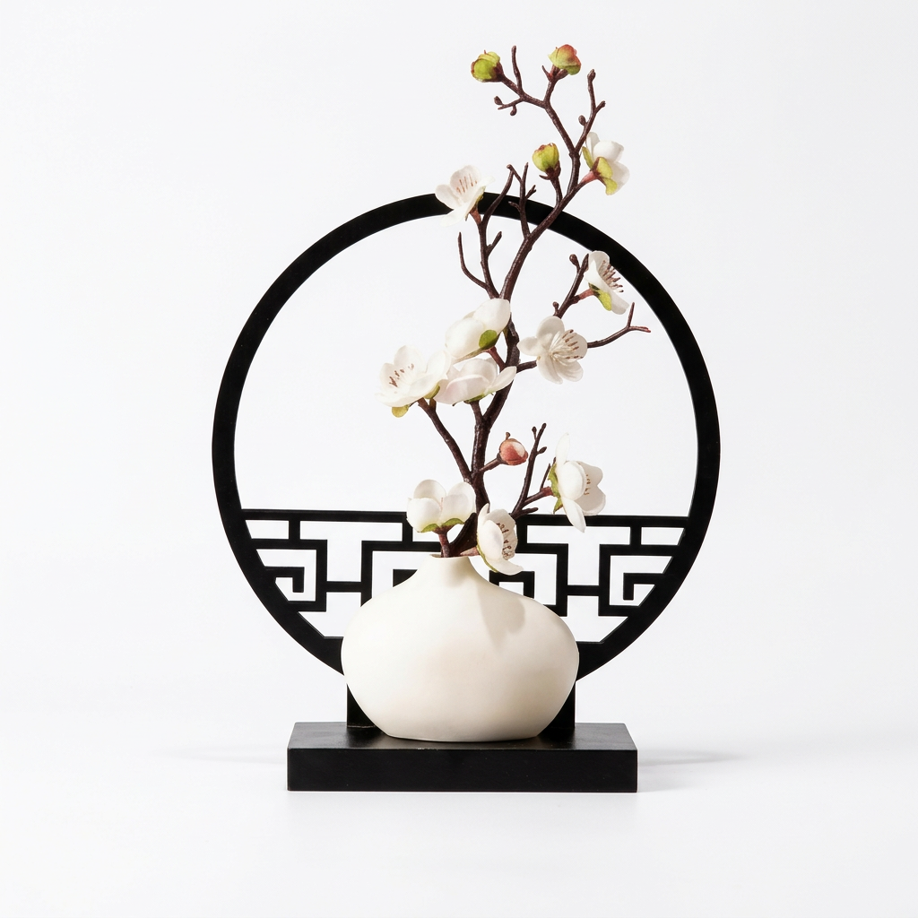 Artificial Plum Blossom Branches, Realistic Silk Flowers for Vase Arrangements, White Pot, Home Decor, Tea Room Table Centerp