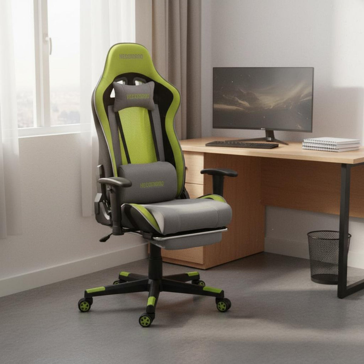 Highspine Gaming Chair with Footrest Breathable Spinerest Highspine Gaming Recliner Ergonomic Desk Seat for Students, Internet Cafe, Studying