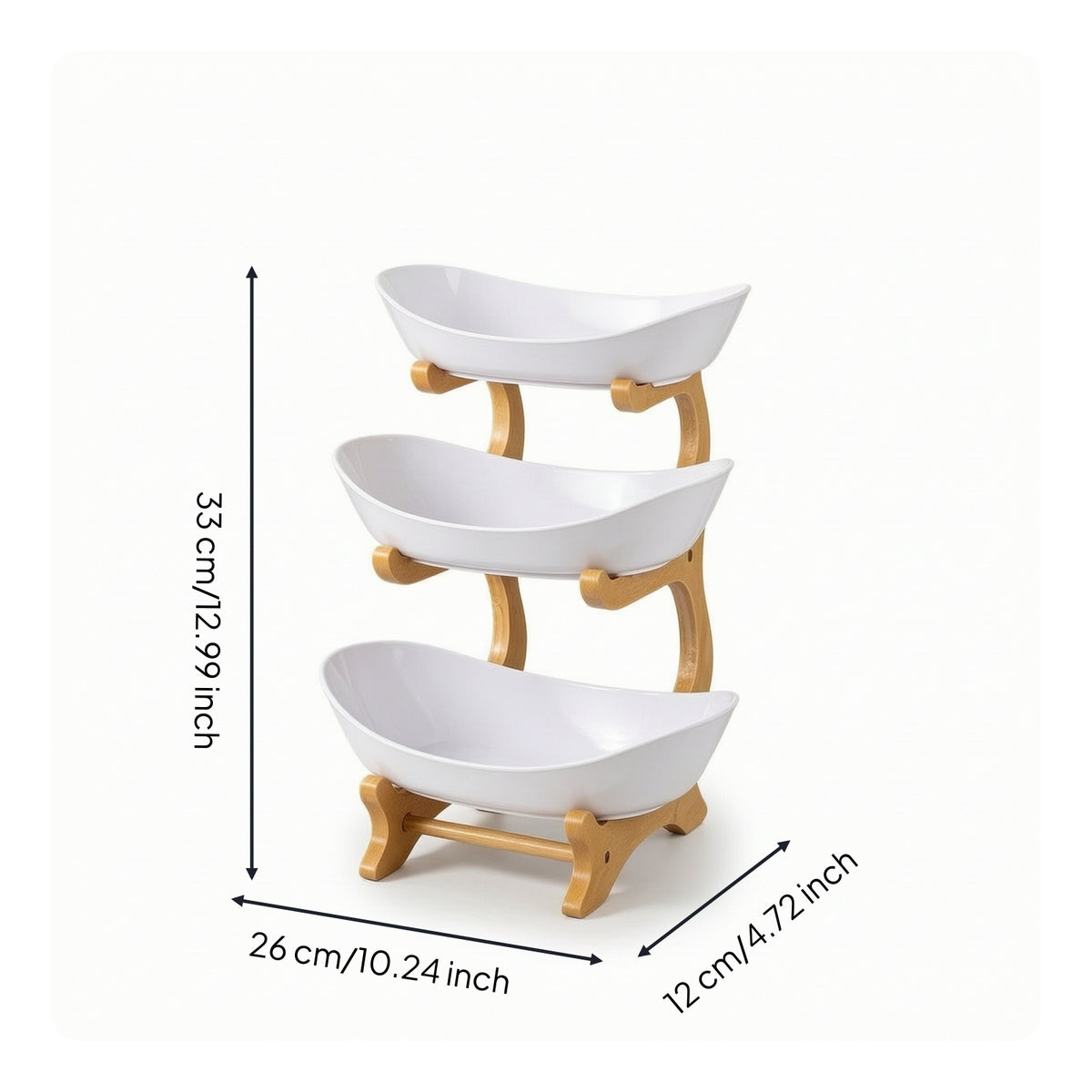 Fruit Tray Stand with Bamboo Rack Tiered Three Tier Serving Tray 3 Tier Fruit Basket Elegant Serving Stand with Bowls for Hosts