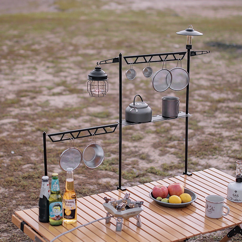 Outdoor Multifunctional Tabletop Shelf Mini Lamp Stand Detachable Aluminum Alloy Tableware Storage Rack Camping Hanging Rack