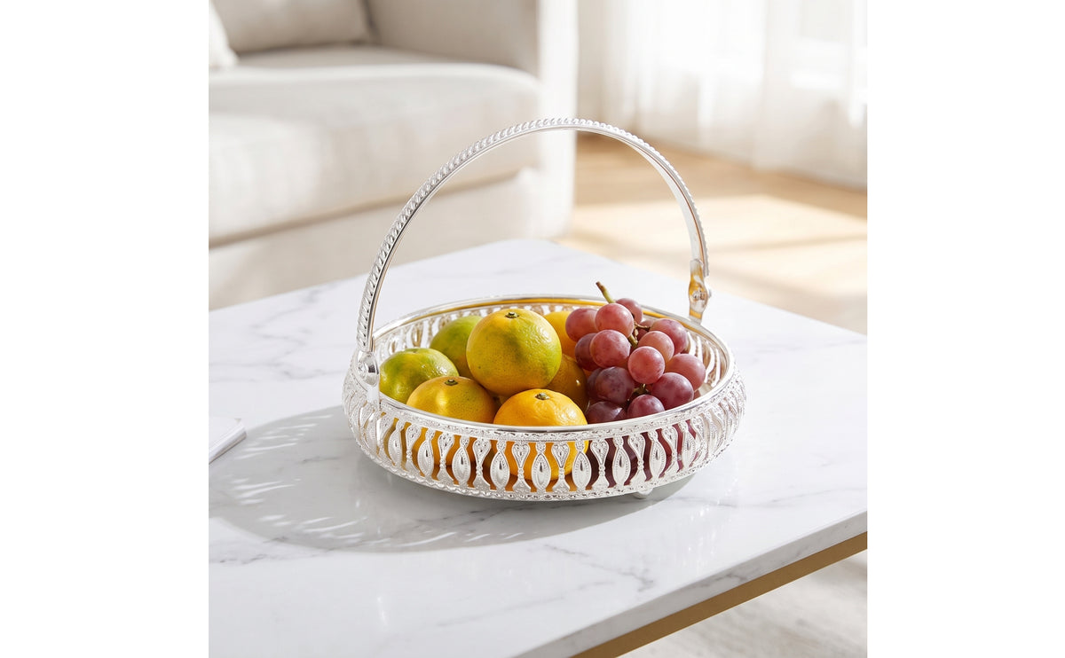 Metal Serving Basket Polished Basket with Handle Modern for Hosts, Home Entertaining