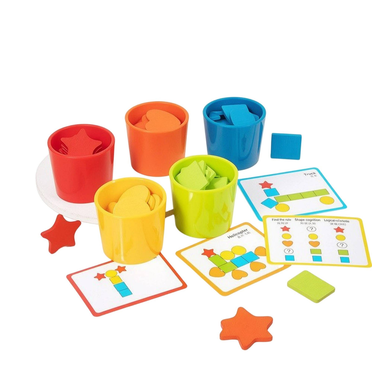 Developmental Sorting Toy with Cups Geometric Color and Shape Sorter Colorful Wooden Sorting Toy Fine Motor for Toddlers, Preschoolers, Classroom, Homeschool, Playroom