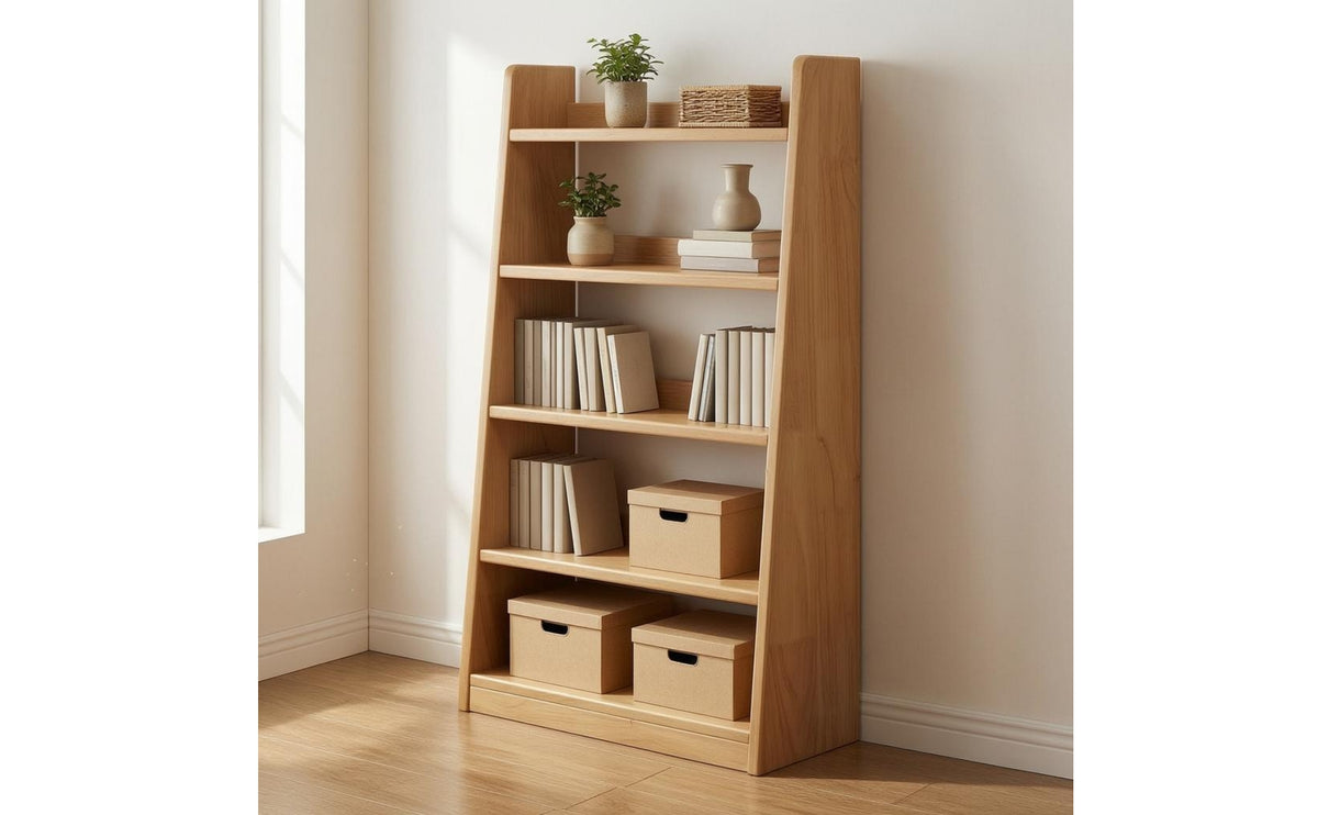 Leaning Bookshelf Open Shelves 5-Tier Bookshelf Stable Base 5-Tier Bookcase for Bedroom