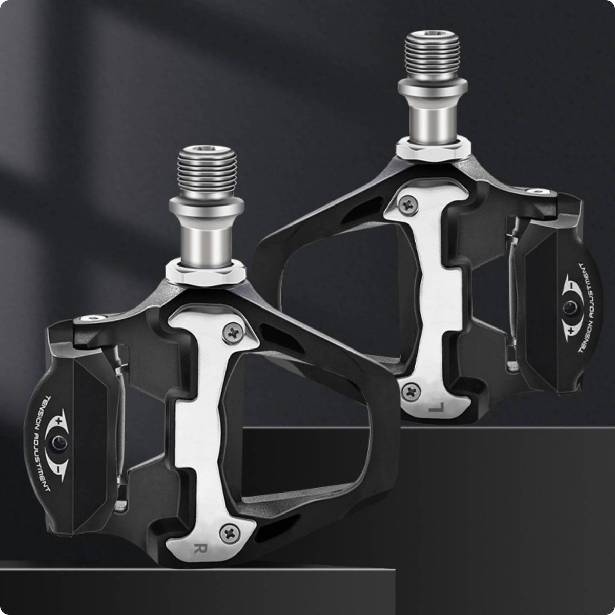 Road Bike Clipless Pedals Metal Axle Double-Sided Bike Pedal Left-Right Marked