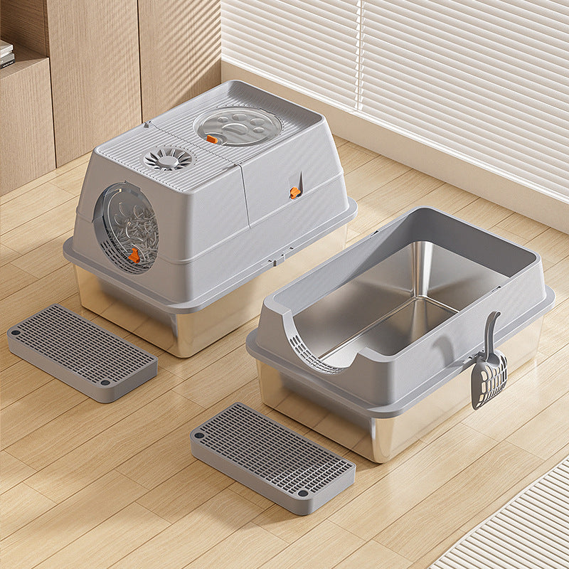 Removable Semi-Enclosed Cat Litter Box High Fence Leak-Proof Splash-Proof Fully Enclosed Stainless Steel Cat Litter Box Easy to Clean