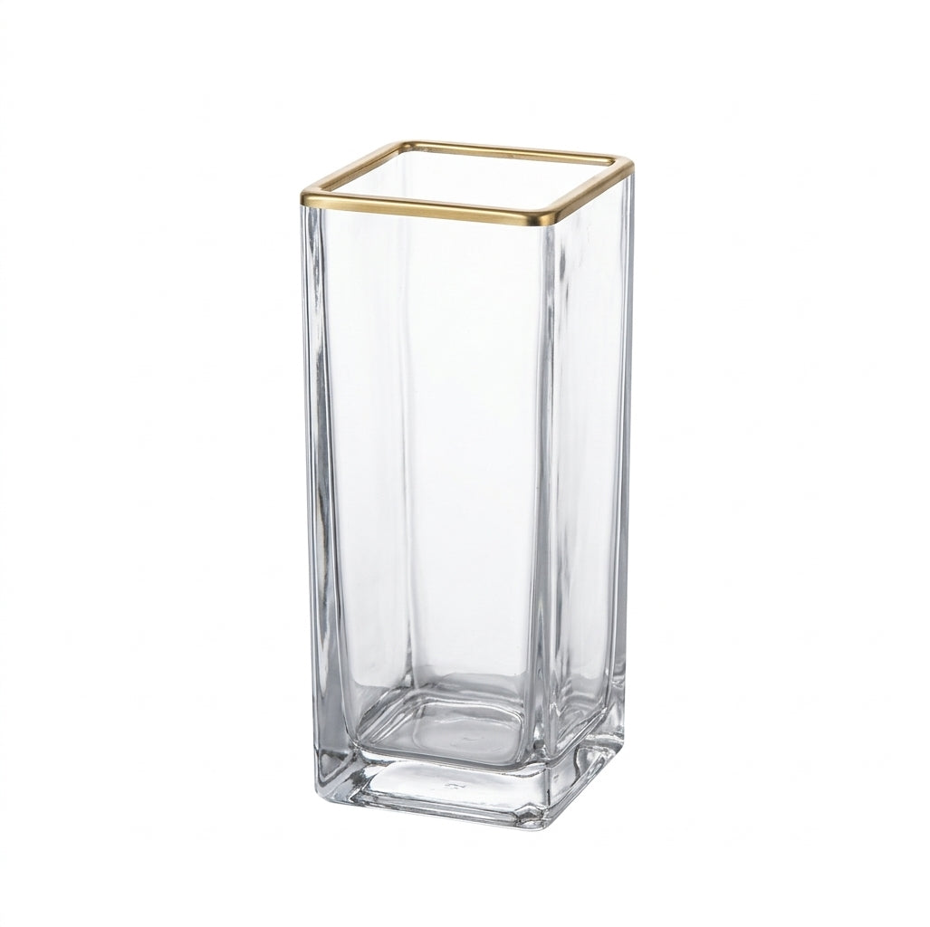 Gold Rimmed Glass Vase, Japanese Style, Handmade