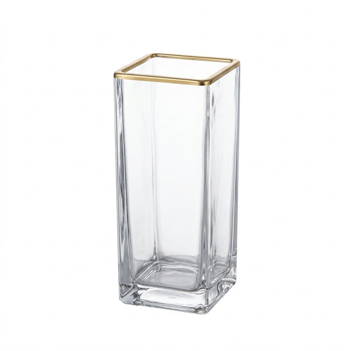 Gold Rimmed Glass Vase, Japanese Style, Handmade