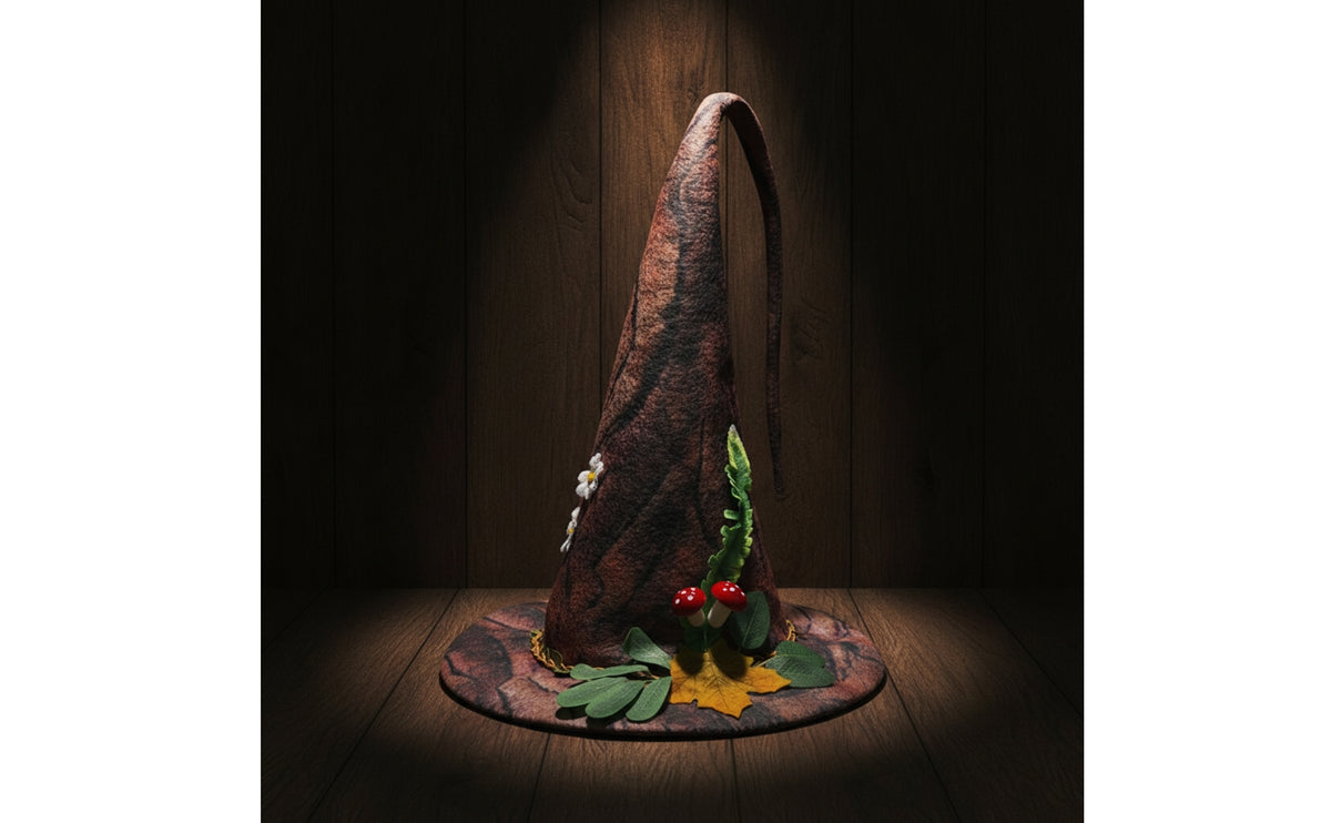 Witch Hat with Foliage & Woodgrain-Pattern Woodland Witch Hat Halloween Costume Accessory for Cosplayers, Photo Shoots