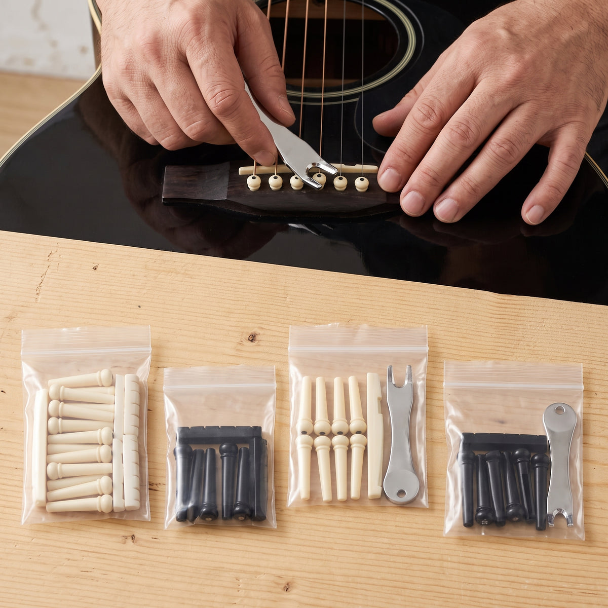 Acoustic Guitar Bridge Pins and Saddle Nut Set with Puller